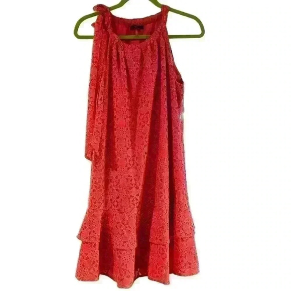 Trina Turk Pink Lace Cocktail Halter Dress Size Medium Ruffle Jaunty Oleander - Picture 1 of 5